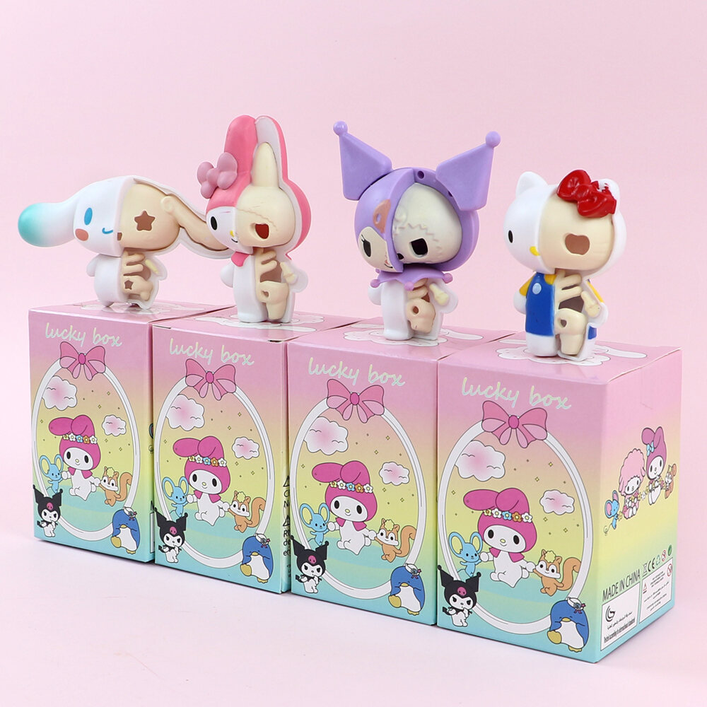 Sanrio Half skeleton Blind Box HelloKitty Kuromi Melody Cartoon Character Figures Dolls Cinnamoroll Cute Model Collection Toy. 