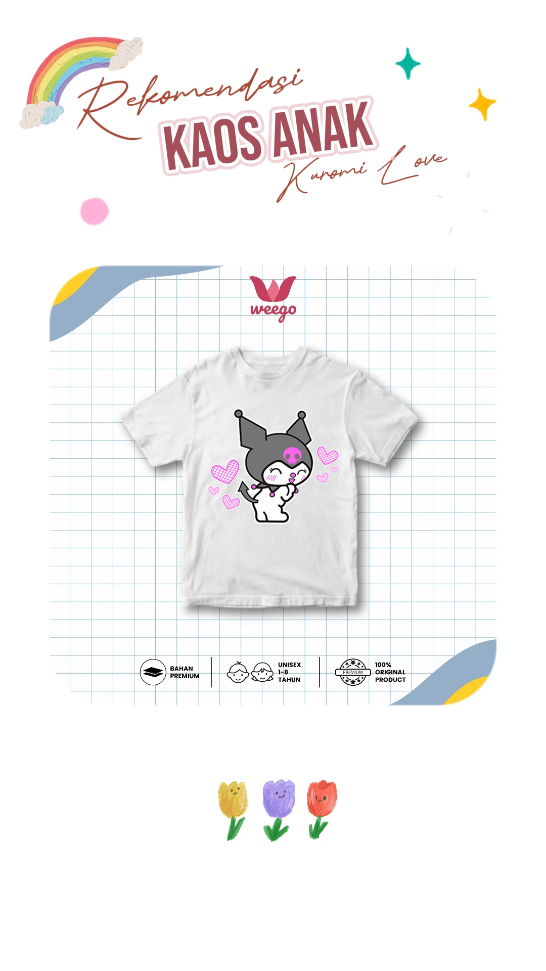 My In Baju Kaos Distro Anak Perempuan Tangan Pendek 1-13 Tahun Tangan Pendek Motif Kuromi Love K103