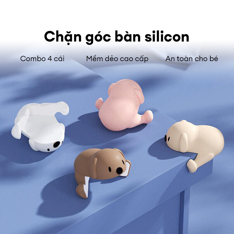 Set 4 Chặn Góc Bàn, Góc Tủ Hình Cún Con Silicon Cao Cấp An Toàn Cho Bé