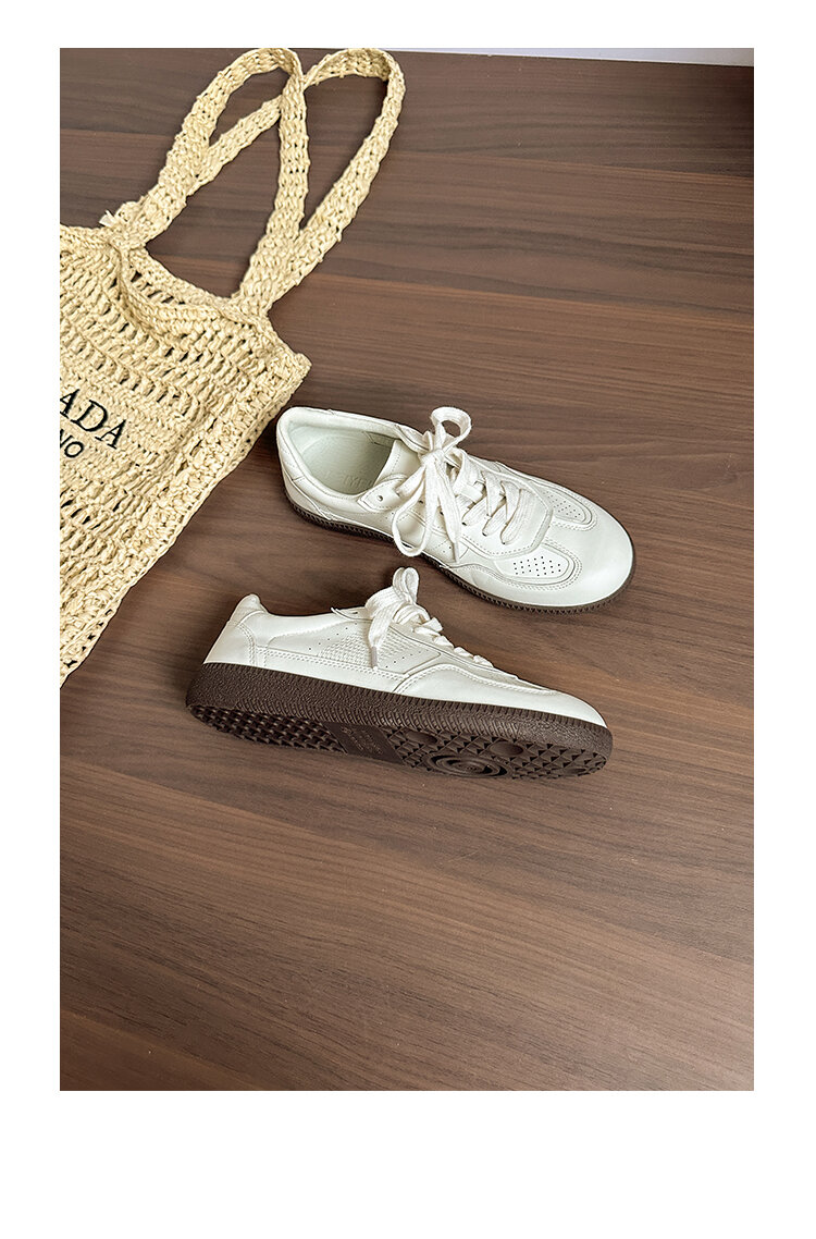 Classic Genuine Leather Flat Bottom Sports Shoes Women's Casual Fashion Sneakers Easy to Wear Cross Buckle round Toe Rubber Sole · v8