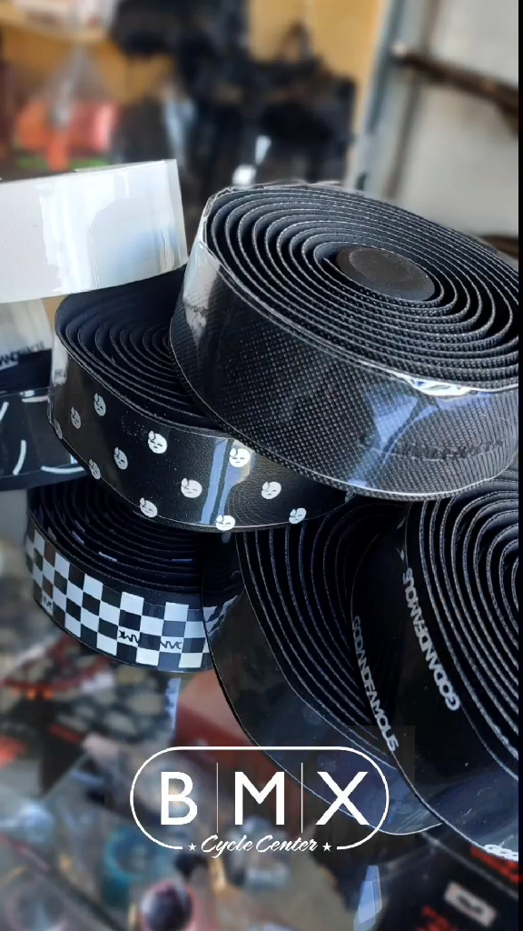 BMX Cycle Center, Godandfamous Brand, Bicycle Bar Tape, Team Bar Tape Black, with dual-sided repeating G&F logos and full leather grip feel (sold by pair)