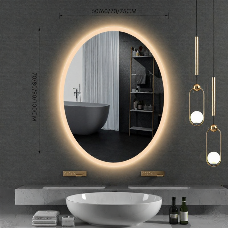 Oval Fogproof Bathroom Mirror with Lights Touchscreen