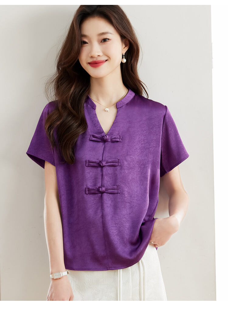 New Chinese Style Short Sleeve Shirt Women Summer 2025 New Fashion Black Embroidered Top Ladies Small Shirt Upper Body