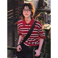 HUOLISI | Vintage American Style Striped Polo Collar T-shirt