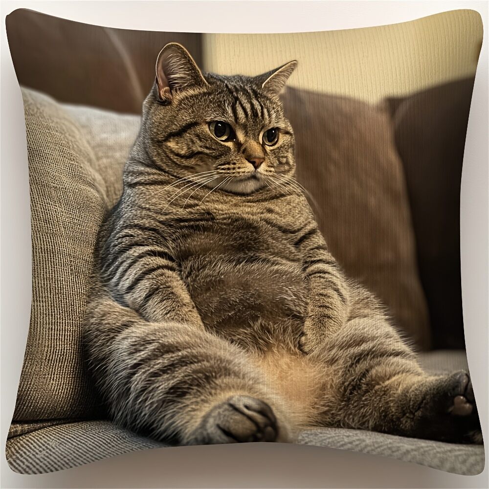 1pc Lazy Tabby Cat Print Throw Pillow CoverSuitable for SofaBedroomLiving RoomA Humorous Gift for Cat Lovers