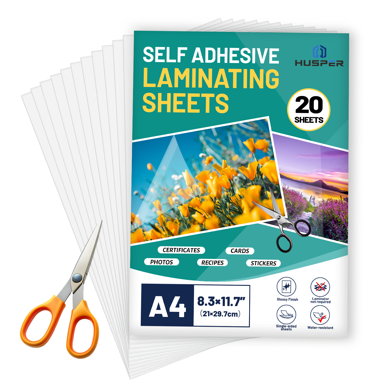 A4 Size Clear Self-Adhesive Laminate Sheets Pack of 20 Waterproof Photo Sticker Film No Machine Or Heat Required