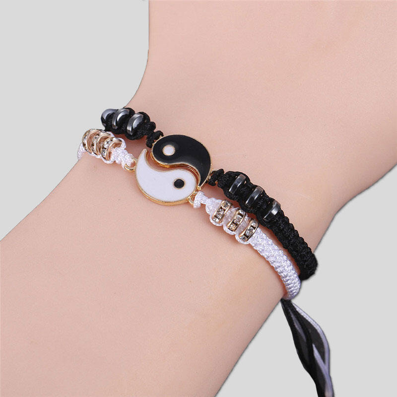 Tai Chi Couple Bracelet Set - Black and White