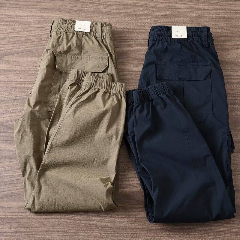 Summer Japanese Retro Outdoor Lightweight Breathable Elastic Waist Casual Pants Men's All-Matching Slim Fit Tappered Work Clothes Cropped Pants