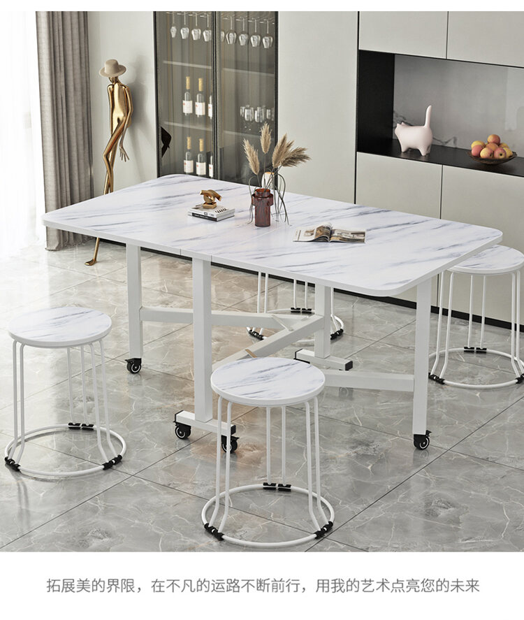 Foldable Dining Table Small Apartment Household Movable Retractable Storage Multifunctional