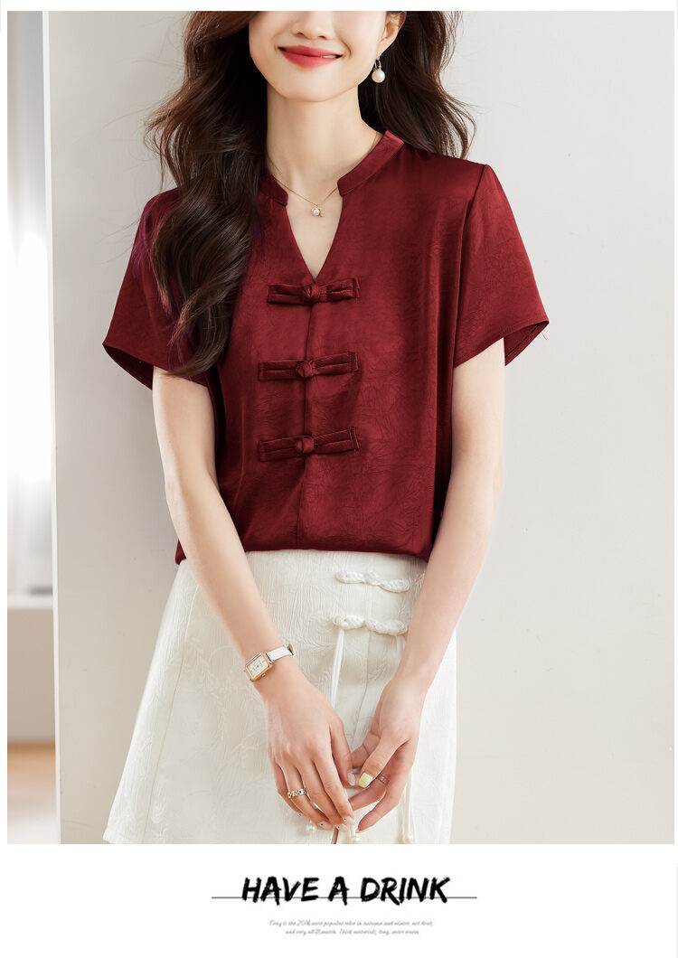 New Chinese Style Short Sleeve Shirt Women Summer 2025 New Fashion Black Embroidered Top Ladies Small Shirt Upper Body