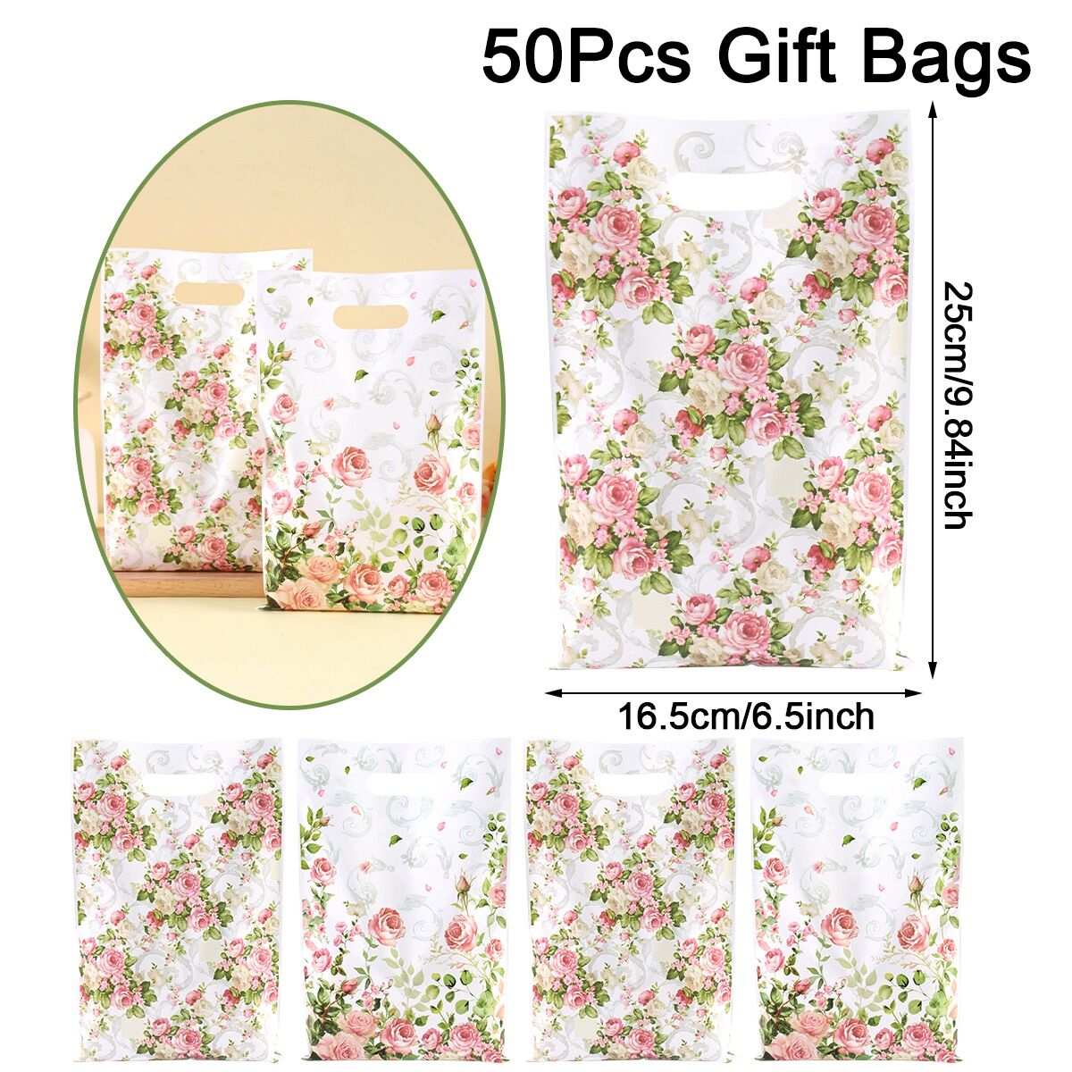 10/20/50pcs Pink Rose Floral Handbag Girls Party Gift Packaging Bags Valentine‘s Day Birthday Party Supplies Wedding Favors