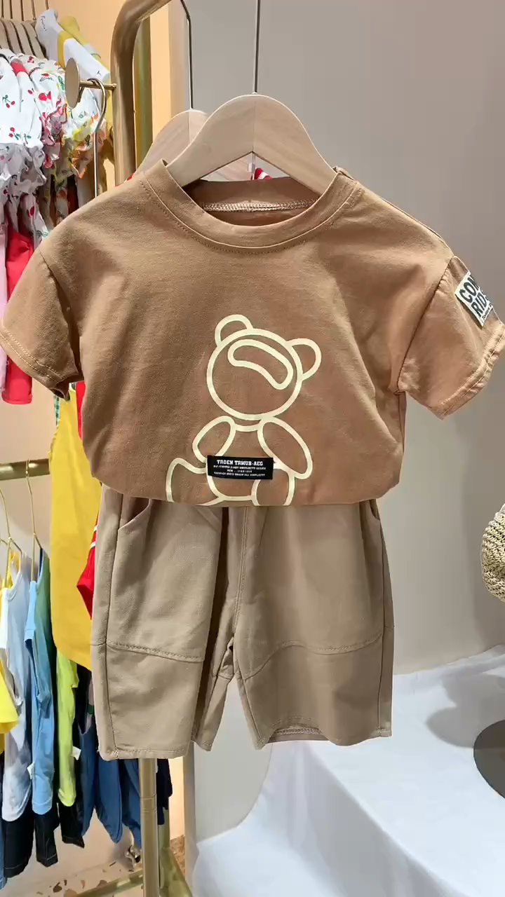Katun Kasual baju kaos anak anak laki laki musim panas Gaya Korea setelan