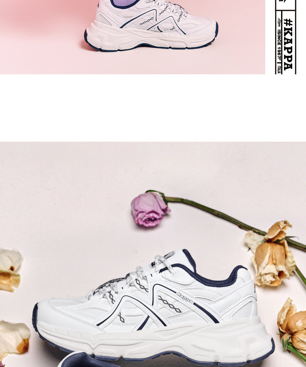 Kappa White Sport Shoes Women's Casual Thick Bottom Versatile Summer Shoes Fashionable Breathable Cross-Lace Synthetic Leather · v7
