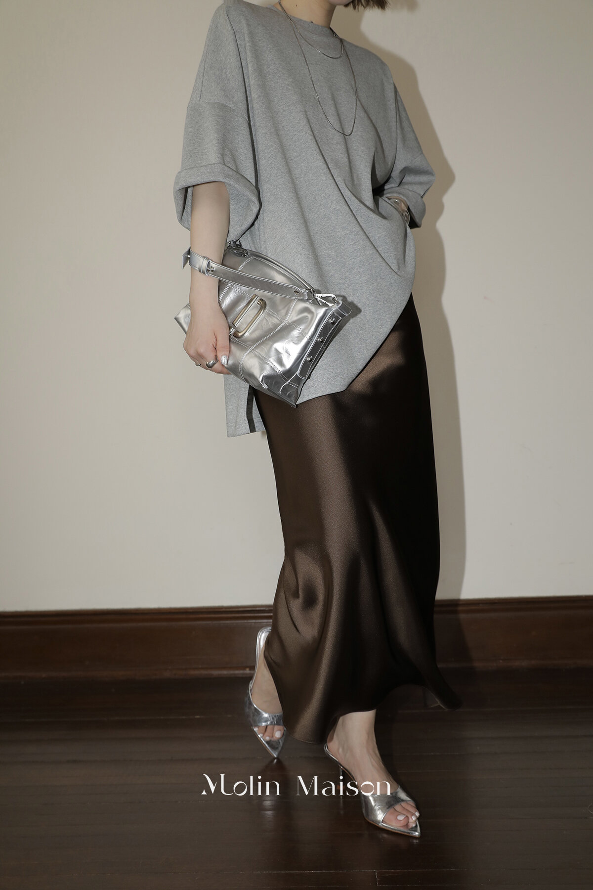 Molin ROW Batwing Sleeve T-Shirt Women's Loose Side Slit Oversize Summer Short Sleeve Cotton Polyester Blend round Neck Top