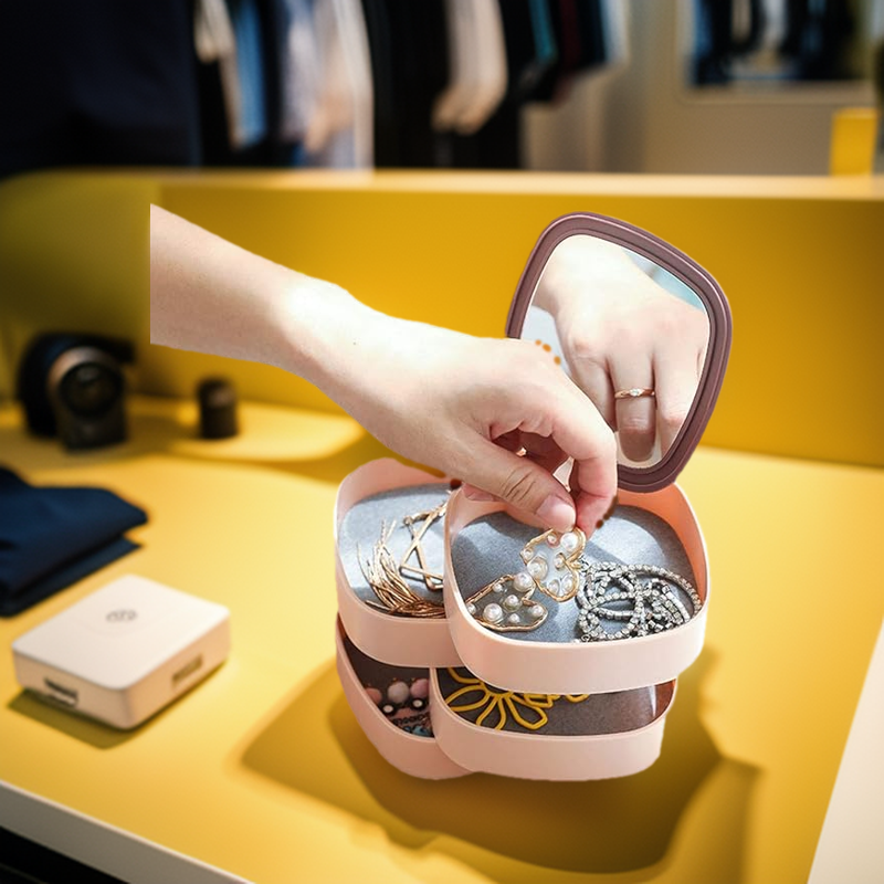 SAJEES 4-Layer 360 Degree Rotating ROUND Jewellery Organizer Box. 