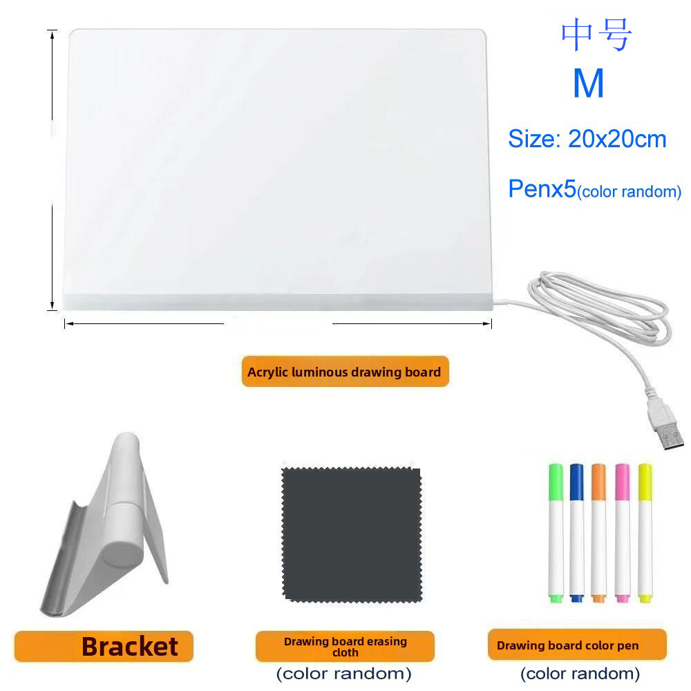 LED Drawing Board Luminous Wordpad DIY Acrylic Board with Colour Pens LED Note Board Kid Drawing Toy Blackboard with Night Light