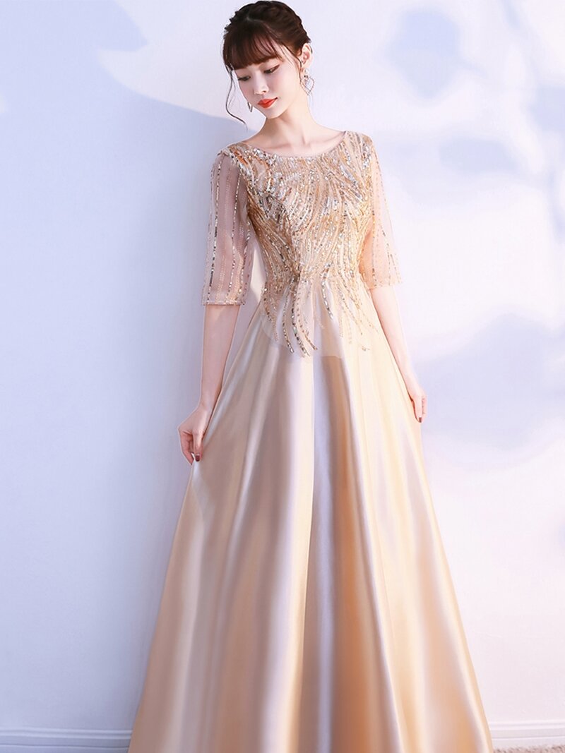 gold foil dress with sleeves Gold Foil Evening Gown main image 1