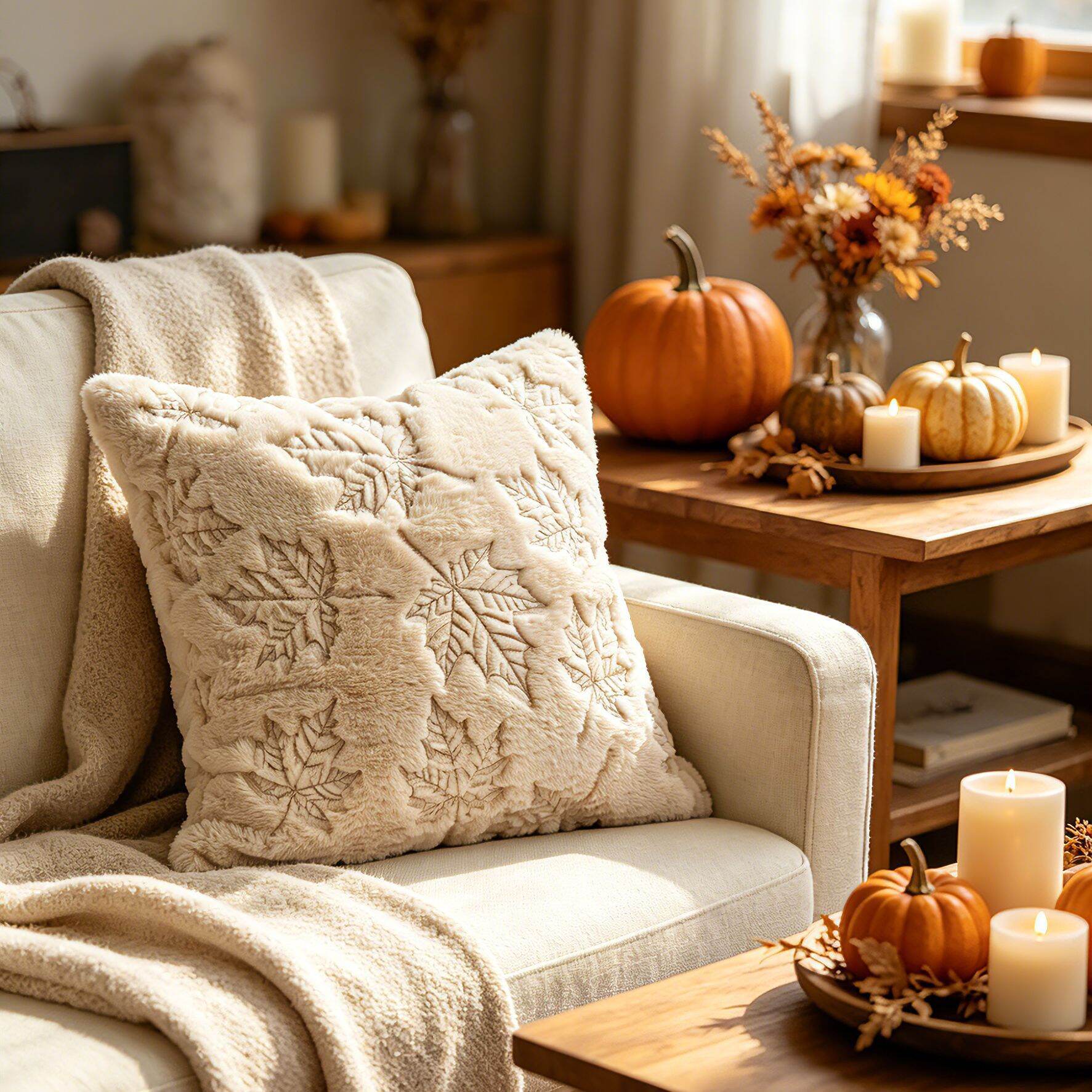 30x50cm 45x45cm Fall Pumpkin Decorative Pillow Covers Beige Soft Plush Faux Fur Throw Cushion Cases for Autumn Thanksgiving Gift