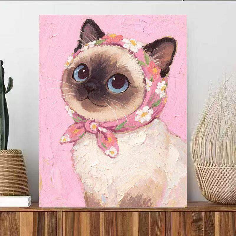Cute Cat DIY Number Oil Painting Easy Coloring Healing Home Decor