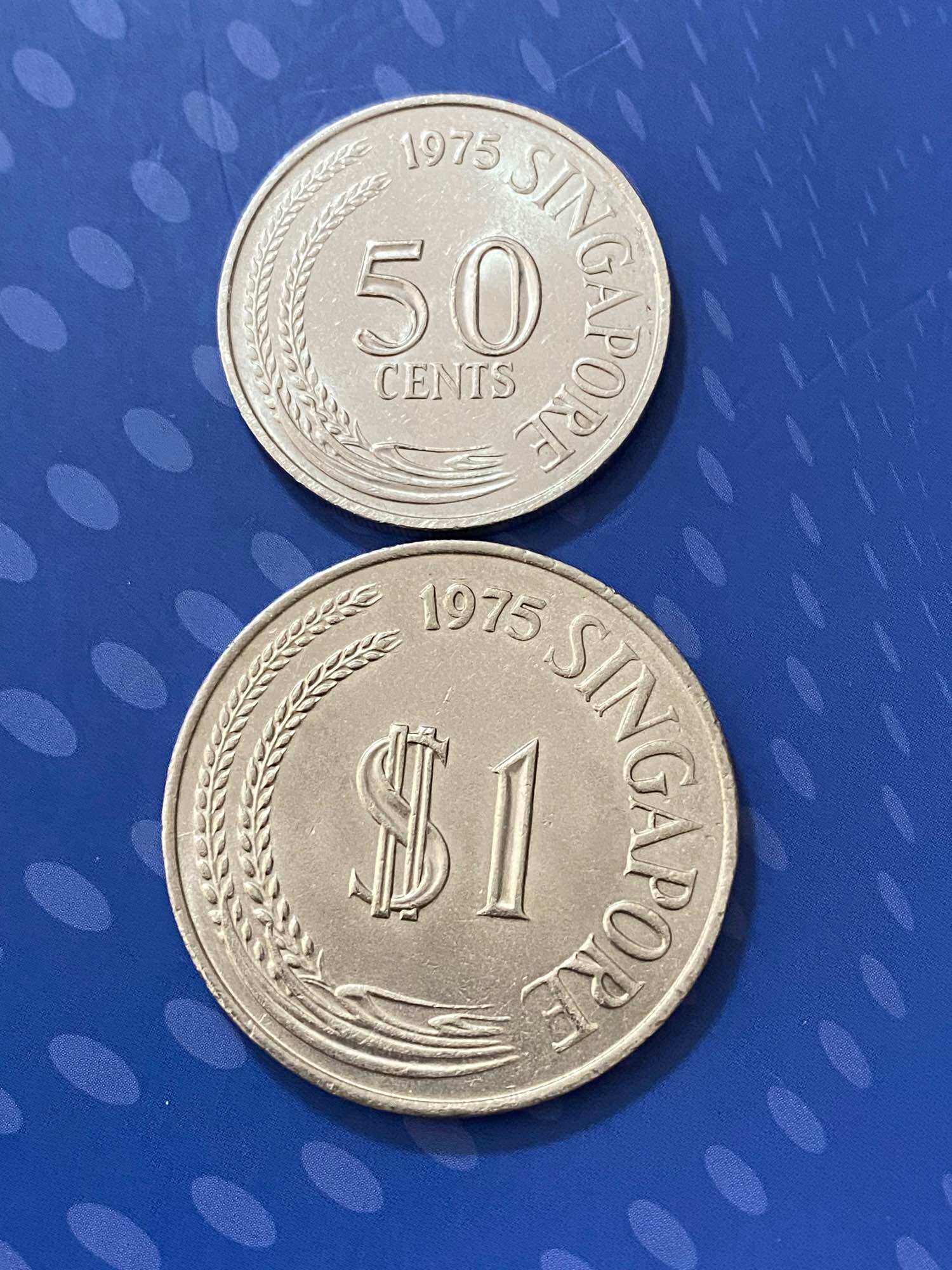 1975 Singapore 50 Cents and $1 Merlion old coin