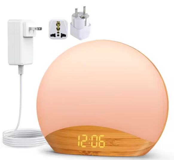 Wood Grain Sunrise Alarm Clock & Sound Machine NightlightDigital Dimmable Clock for Bedroom26 Sleep Soundsfor BabyAdultsKid