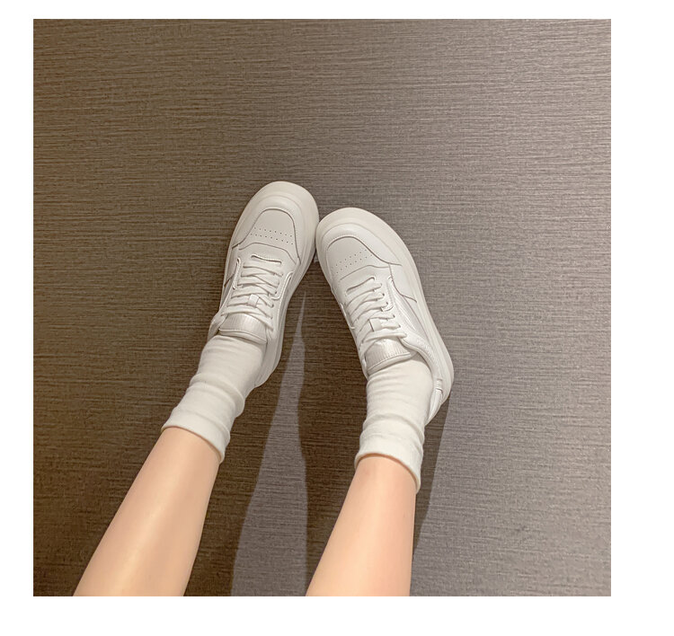 2025 New Thick Bottom round Toe Heightening Korean Style White Casual Board Shoes Women's Sneakers Lace-Up Sports Genuine Leather · v6