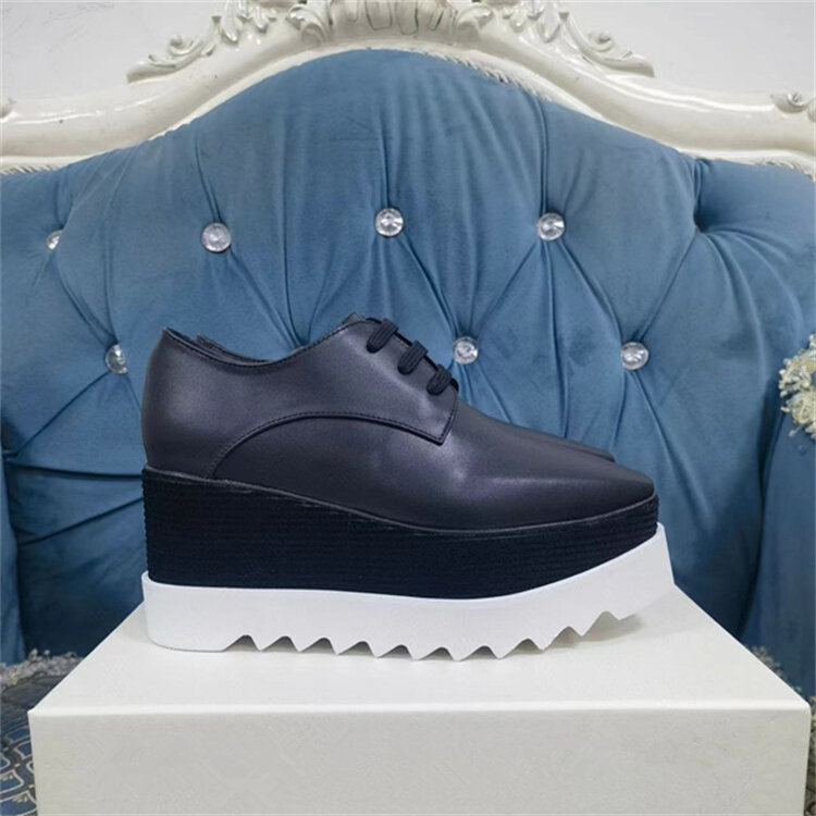2025 New Women's Thick Bottom Star Shoes Leather Casual Slope Heel 8cm Platform Stella Platform Shoes Versatile Slip-On Shoes · v11