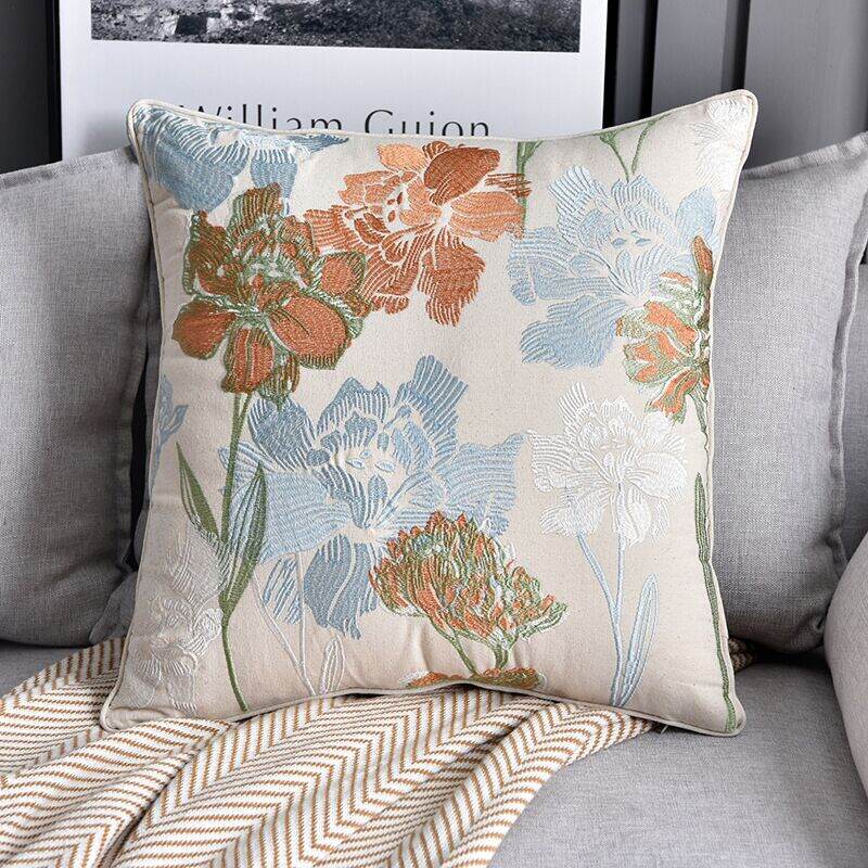 SANYUEXI | Embroidered Cotton and Linen Cushion Cover 50x50cm