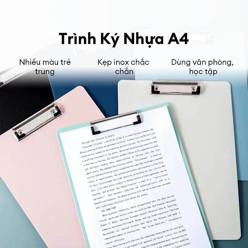  Trình Ký Nhựa A4 Nhiều Màu – Bìa Kẹp Hồ Sơ Kẹp Inox Chắc Chắn Tiện Lợi Tính Tiền – Văn Phòng & Học Tập 