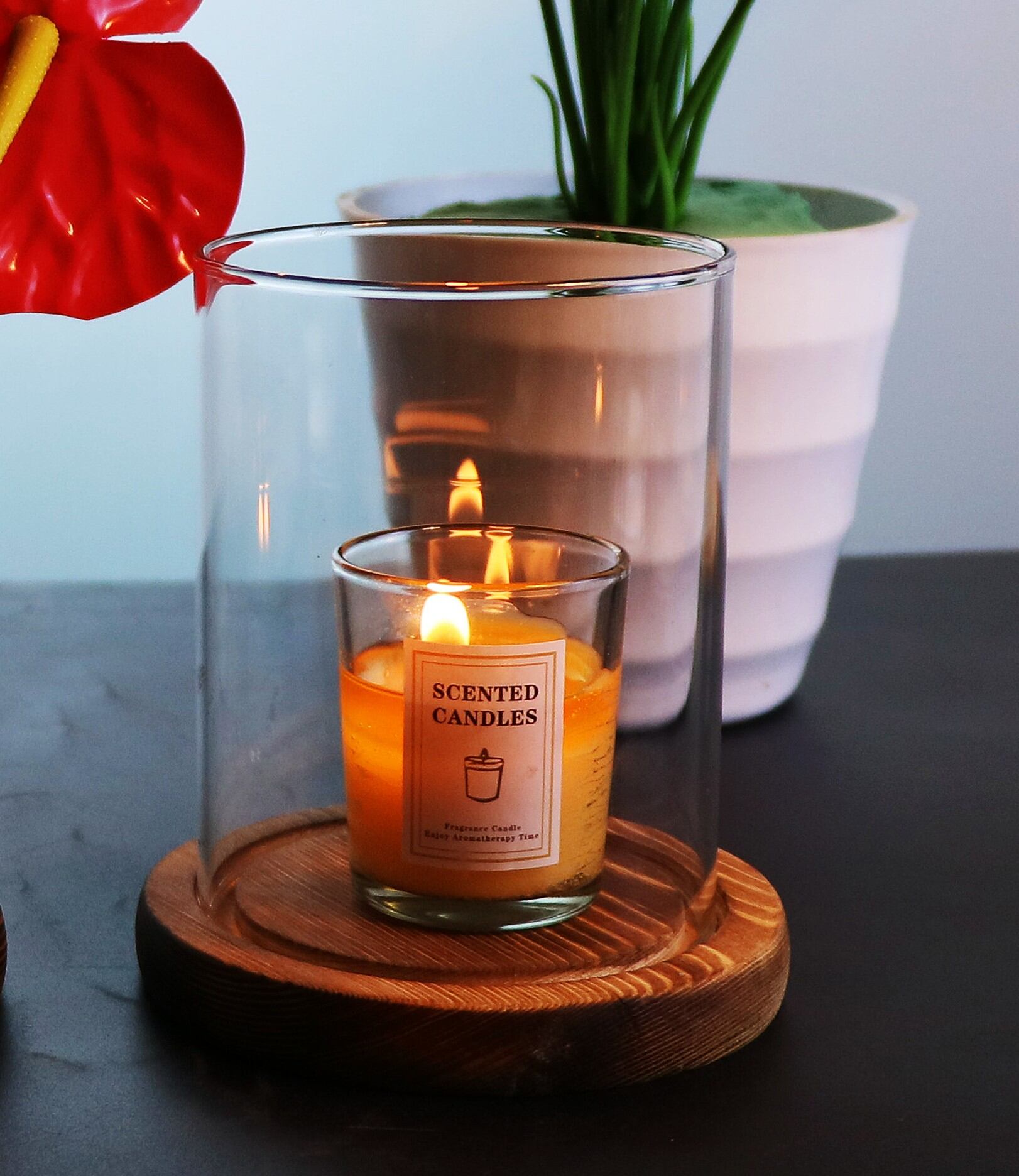 Creative Home Decorative Glass Aromatherapy Candle Holder Dustproof Windproof Vintage Ins Heat Resistant Transparent Bottle