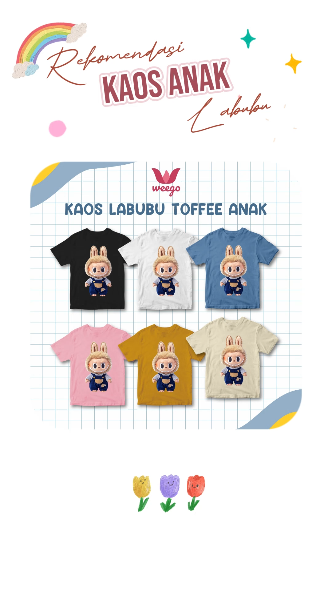 My In Kaos Distro Anak Laki Laki Perempuan 1-11 Tahun Motif Kalakter Labubu Toffee K168
