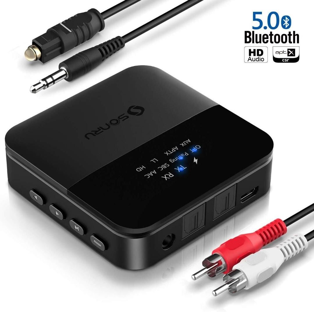Optical TOSLINK 3.5mm AUX RCA for TV Home Stereo System Wireless Audio Adapter Low Latency with OLED Screen Pair 2 Headphones at Once Volume Adjustable ELEGIANT Bluetooth 5.1 Transmitter Receiver 