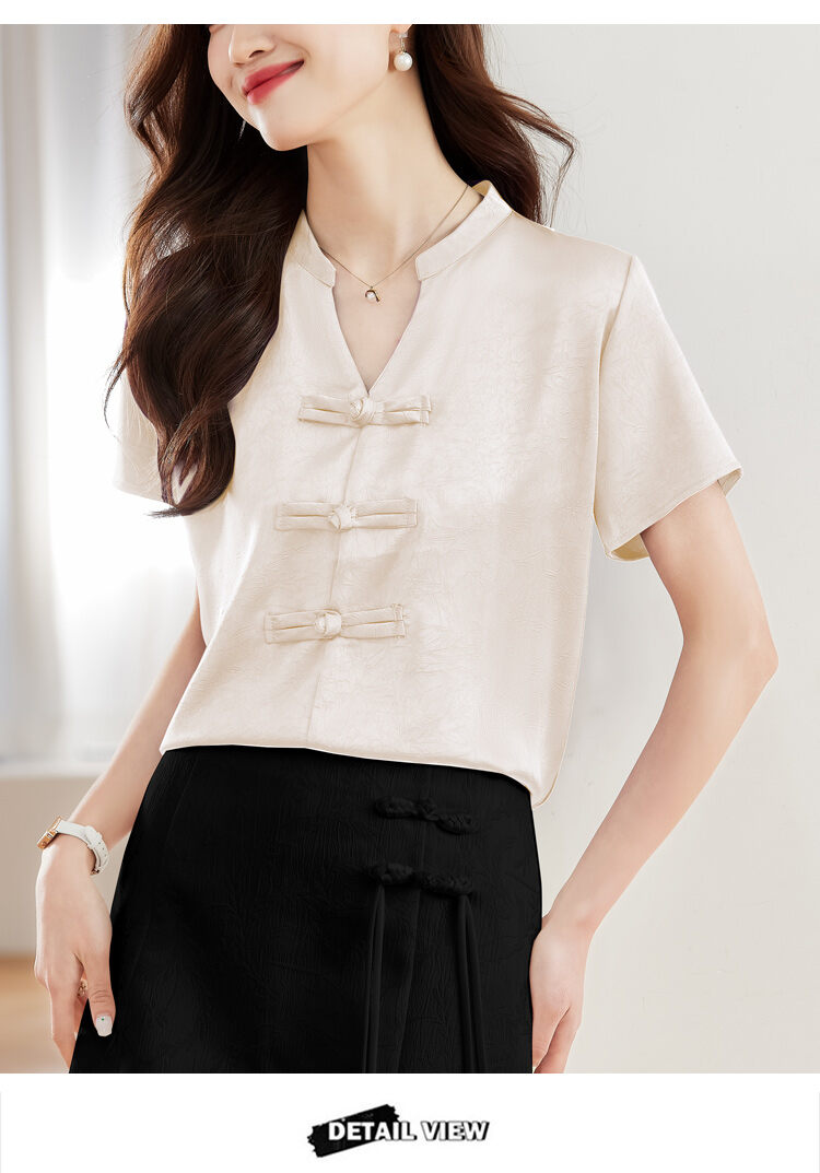 New Chinese Style Short Sleeve Shirt Women Summer 2025 New Fashion Black Embroidered Top Ladies Small Shirt Upper Body