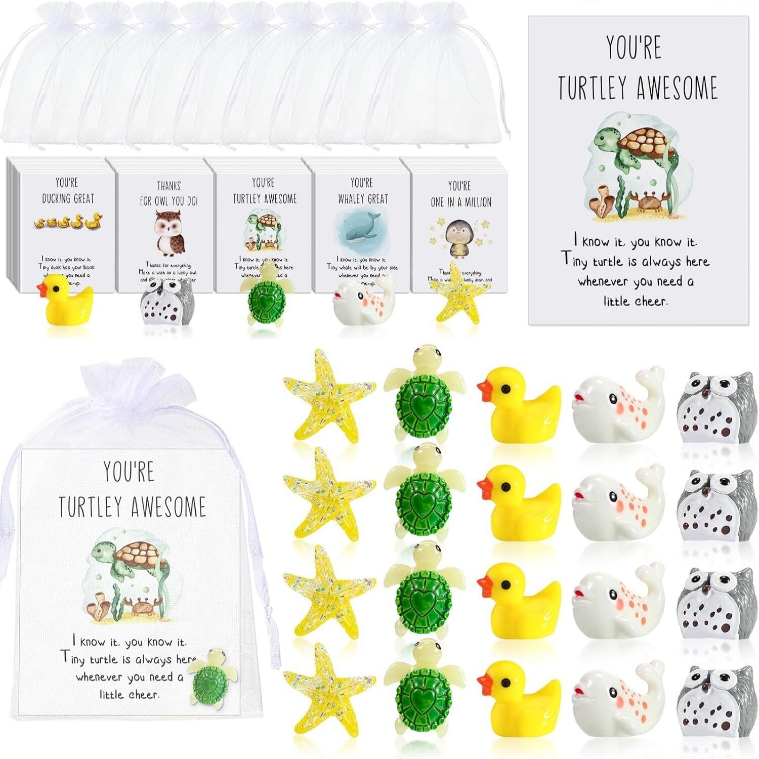 Employee Appreciation Gifts Bulk for Coworkers Thank You Staff Gift with Animal Pun Note Cards Funny Resin Turtles Owls Favors