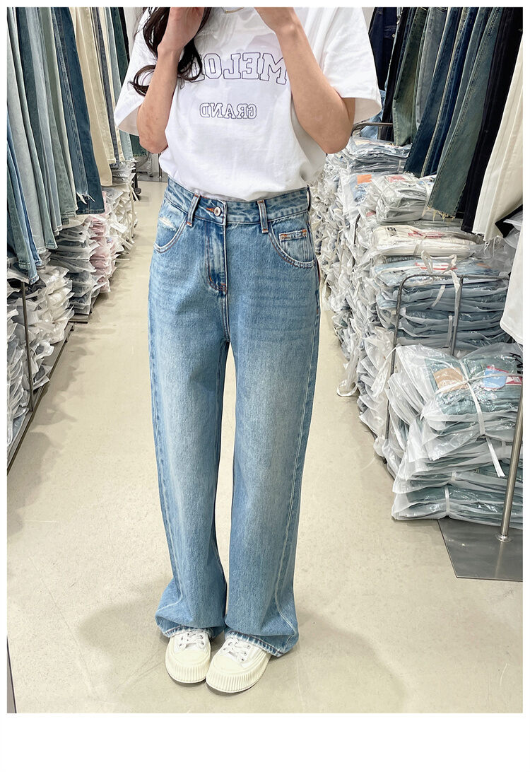 American Style Vintage Blue High Waist Wide Leg Jeans Women Loose Slim Straight Long Pants X-mier Denim Trousers for Ladies · v2