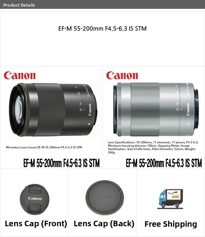 Canon | Canon Ef-M 55-200mm F4.5-6.3 Is Stm Direct Import Black/Pn