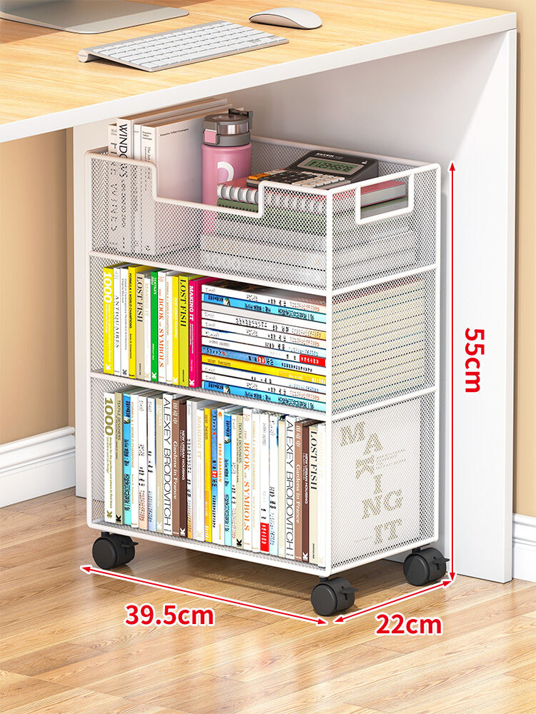 Bookshelf Floor Storage Rack Movable Wheeled Table Book Storage
