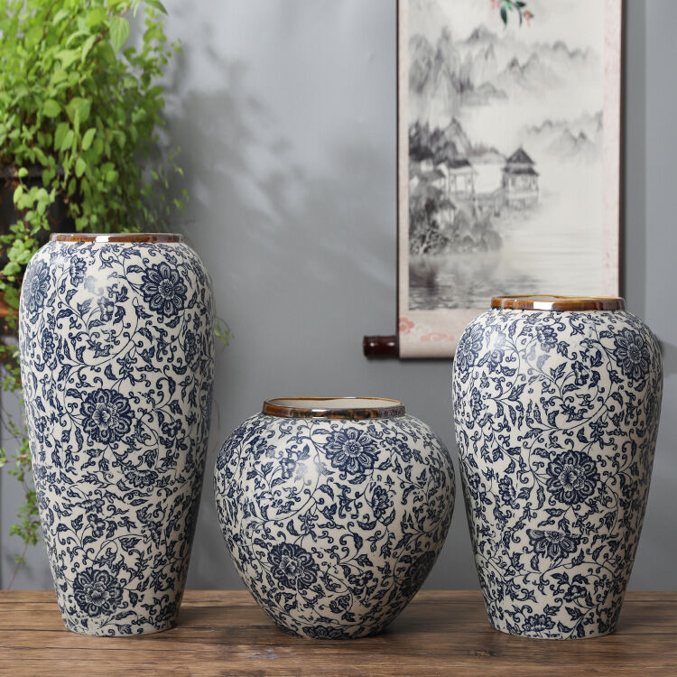 SHANNAIER | Decorative Modern Chinese Ceramic Vase Vintage Blue and White Lotus