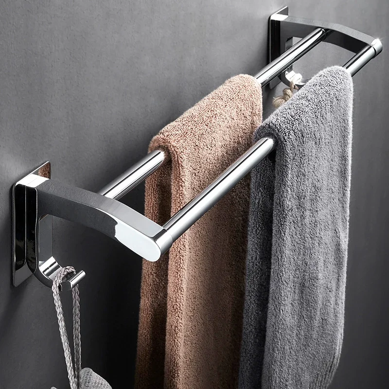 Punched-Free Stainless Steel Towel Rack Bathroom Towel Rack Bathroom Hanger Toilet Storage Shelf Towel Bar Single Bar, Parallel Bars