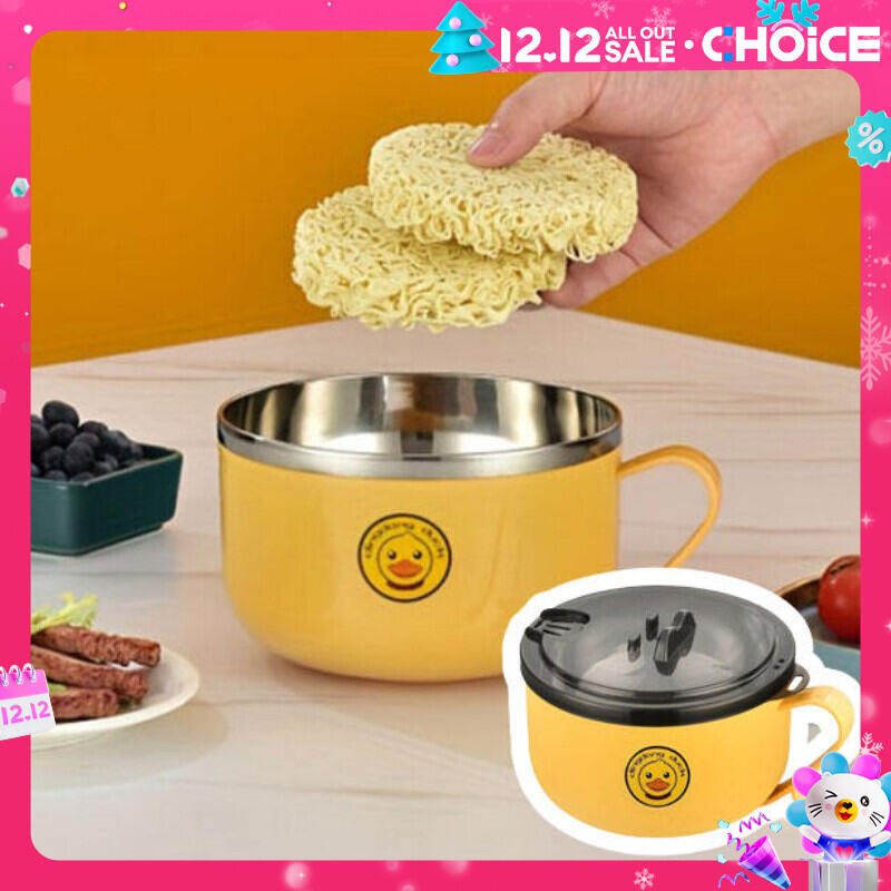 Stainless Steel Instant Noodle Bowl, Fast Food Cup, Cartoon Duck Portable Bento Lunch Box, For Teenagers And Workers At School, Canteen, Back School, For Camping Picnic And Beach, Home Kitchen Supplies