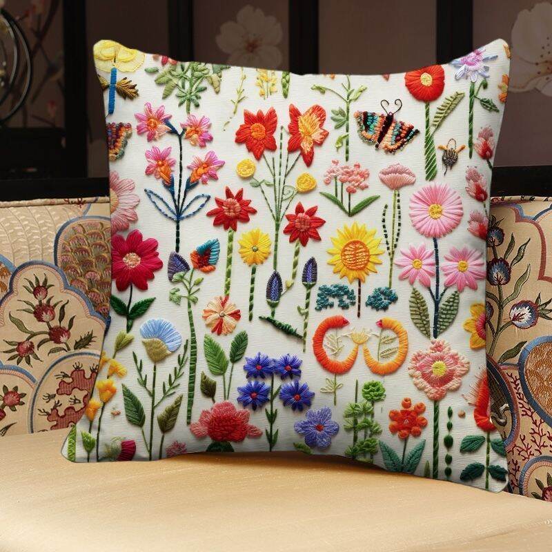 Removable Cover Square Pillowcase Sofa Living Room Decor Digital Print Pattern Floral Faux Leather Couch Cushion Case