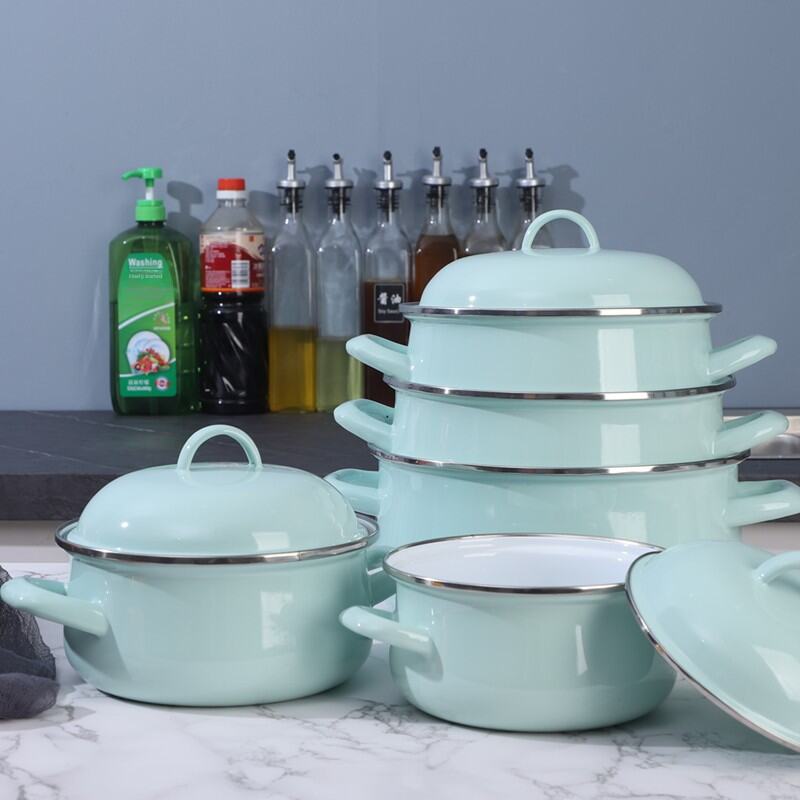 Thickened Olive Home Macaron Green Enamel Soup Pot Dormitory Instant Noodles Bowl Enamel Pot for Cooking And Boiling Water. 