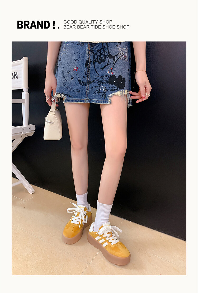 Yellow Genuine Leather Thick Bottom Deqin Shoes Women's Spring Style Casual All-Match Flat Heel Comfortable Sports Sneakers · v7