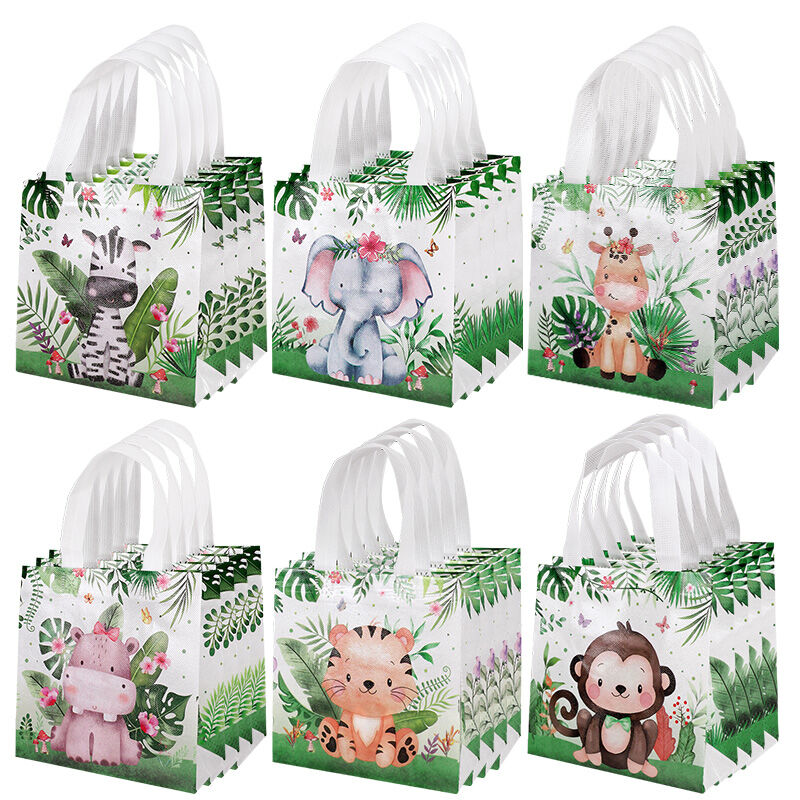 6-24Pcs Safari Animal Gift Bags Cartoon Jungle Animal Non Woven Candy Cookies Bag Kids Safari Birthday Party Favors Baby Shower