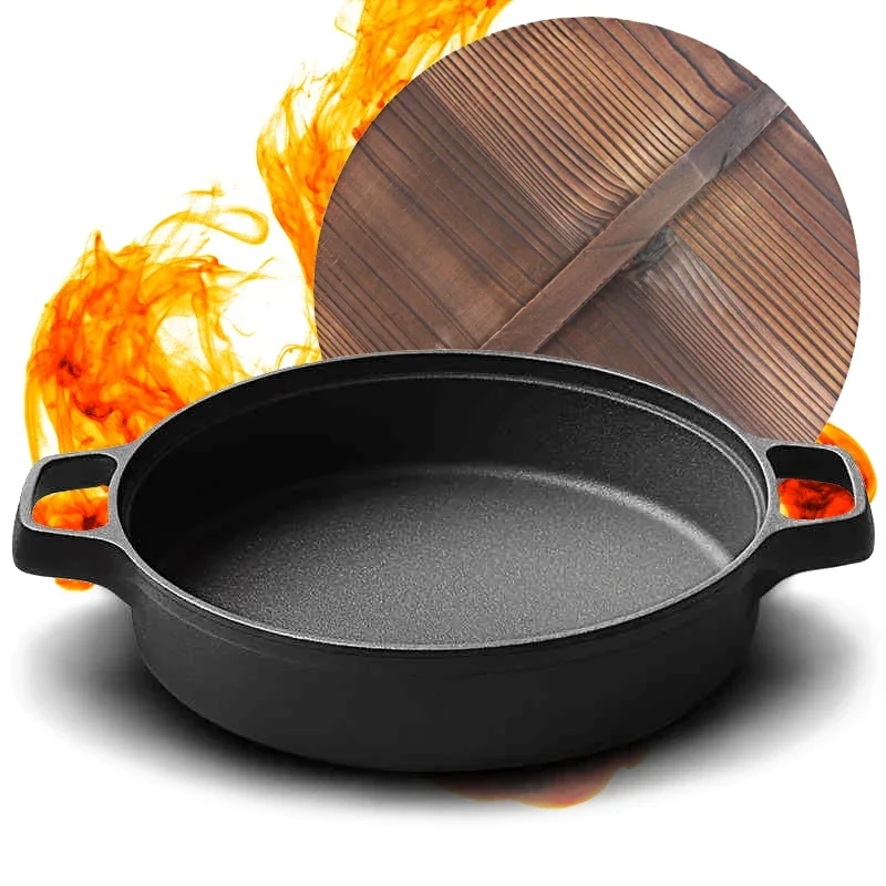 Cast Iron Pan Thickened Non-Coated Non-Stick Pan Household Old-Fashioned a Cast Iron Pan Pan-Fried Bun Frying Pan and Pancake Pan Heavy Flat Metal Pan