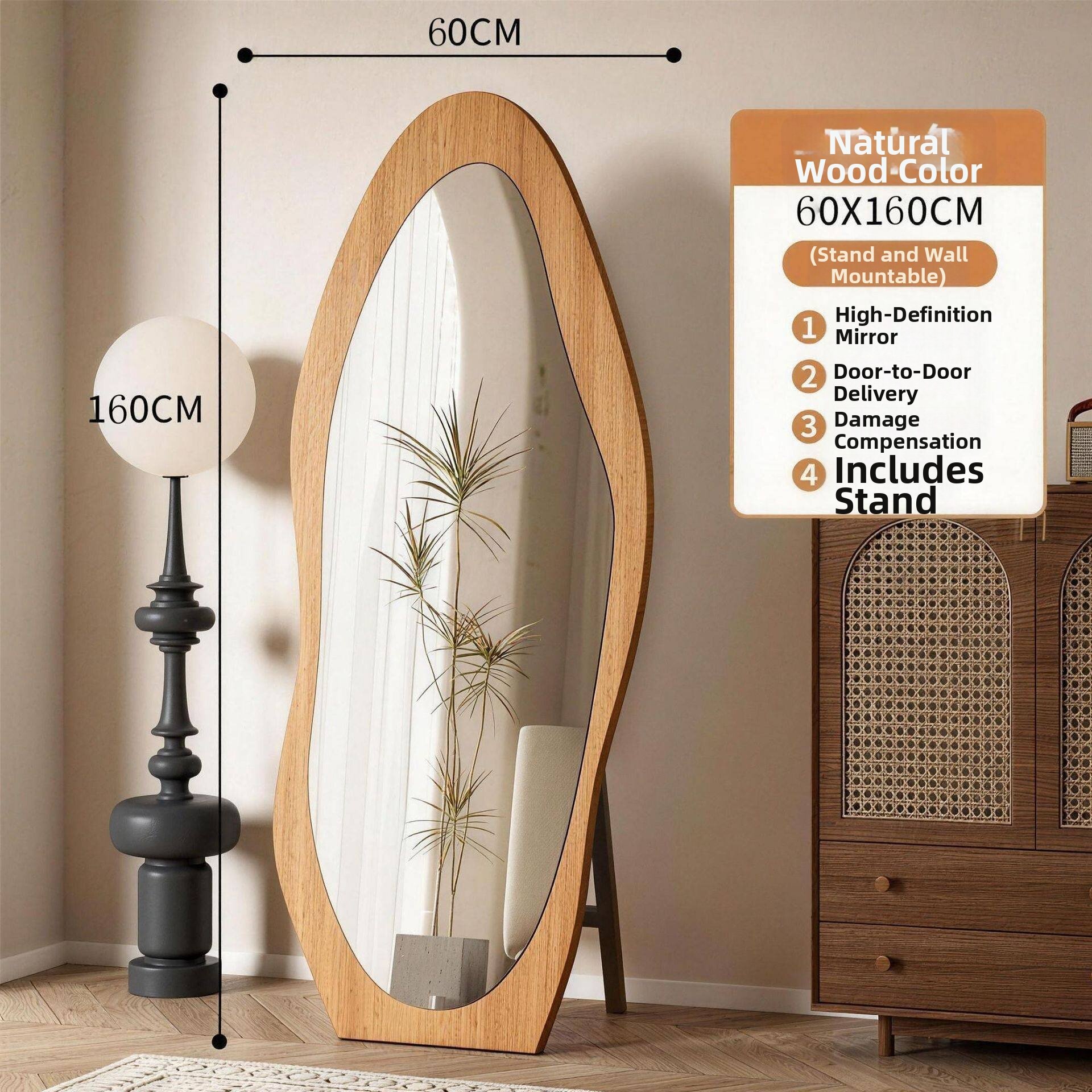 BAIFULING | Floor Standing Home Mirror Full Body Wall-Mounted
