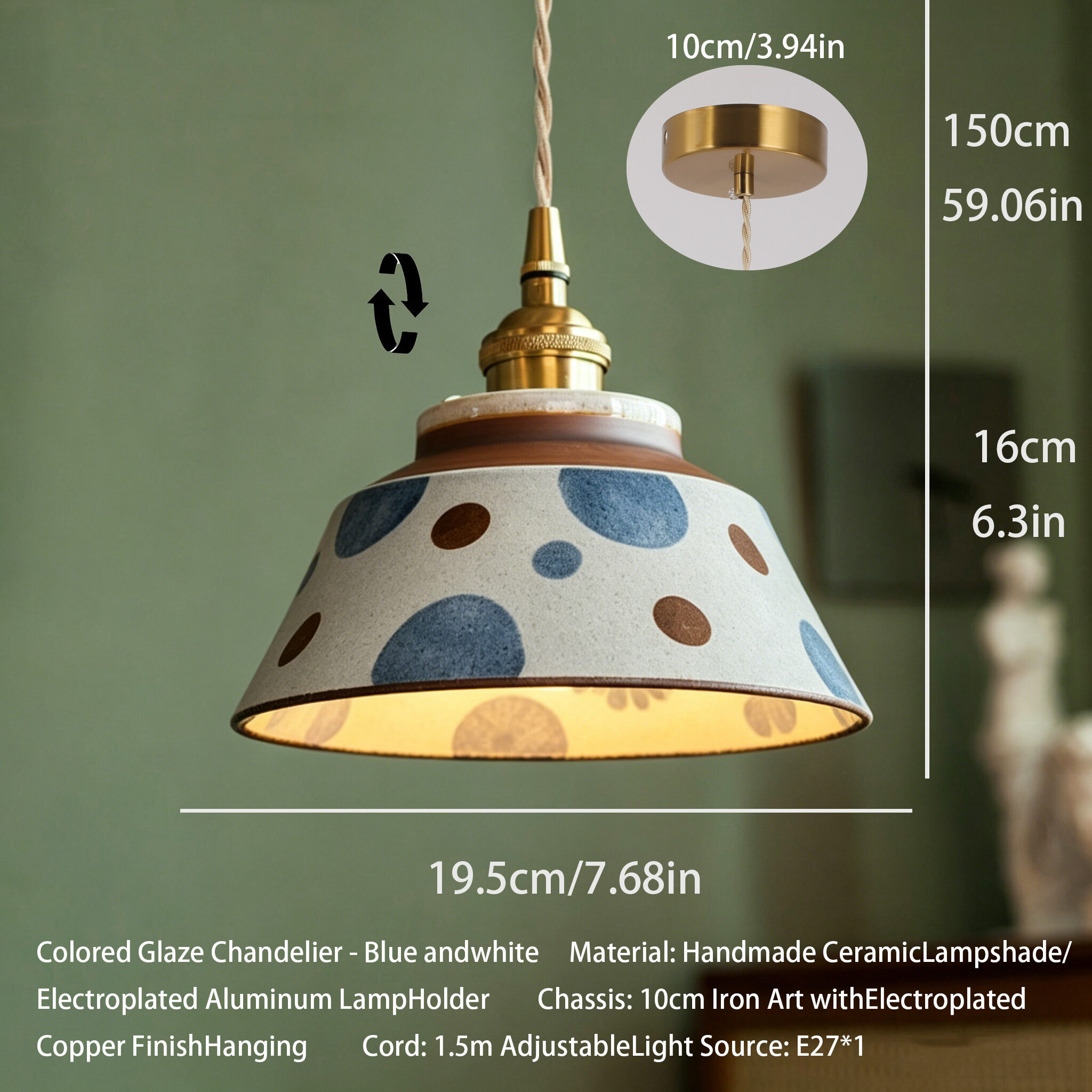 Ceropegia | Chinese-style Retro Tea Room Colored Glazed Ceramic Blue-and-White Pendant Lamp Chinese Ancient Style Nostalgic Homestay Dining