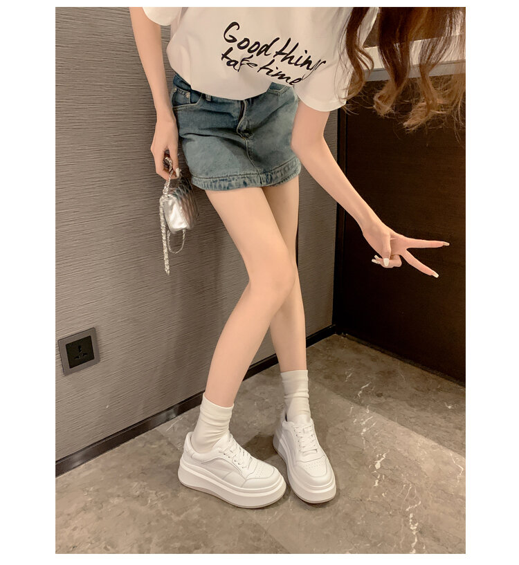 2025 New Thick Bottom round Toe Heightening Korean Style White Casual Board Shoes Women's Sneakers Lace-Up Sports Genuine Leather · v6