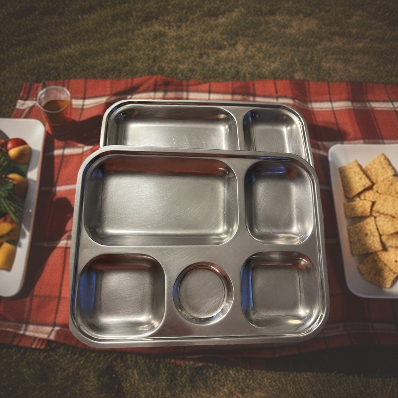 4 compartment Stainless Steel Cafeteria Tray. 