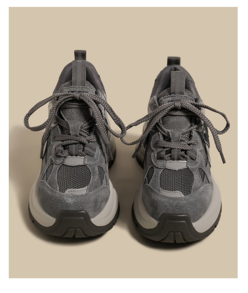 Scarpe da papà da donna con suola spessa Sneakers sportive casual Primavera 2025 Vintage Grey Mesh di piccole dimensioni con giunture rialzate alla moda
